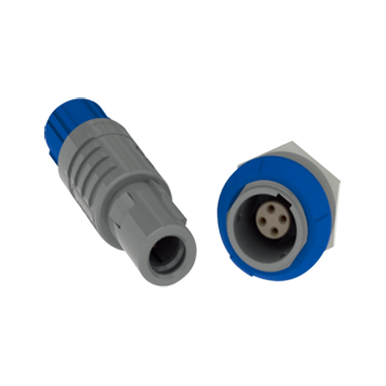 Push-Pull Circular Connectors 1P Plastic series – Straight plug, Male solder contact, Grey PSU, Blue, 7 Pin